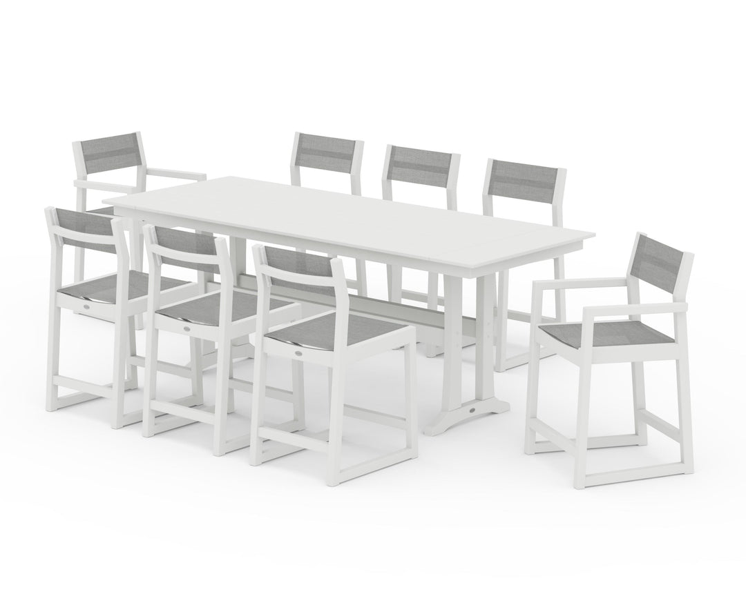 POLYWOOD® EDGE Sling 9-Piece Farmhouse Counter Set with Trestle Legs