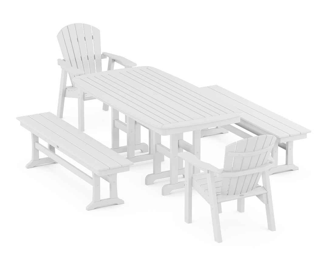 POLYWOOD® Seashell 5-Piece Dining Set with Benches