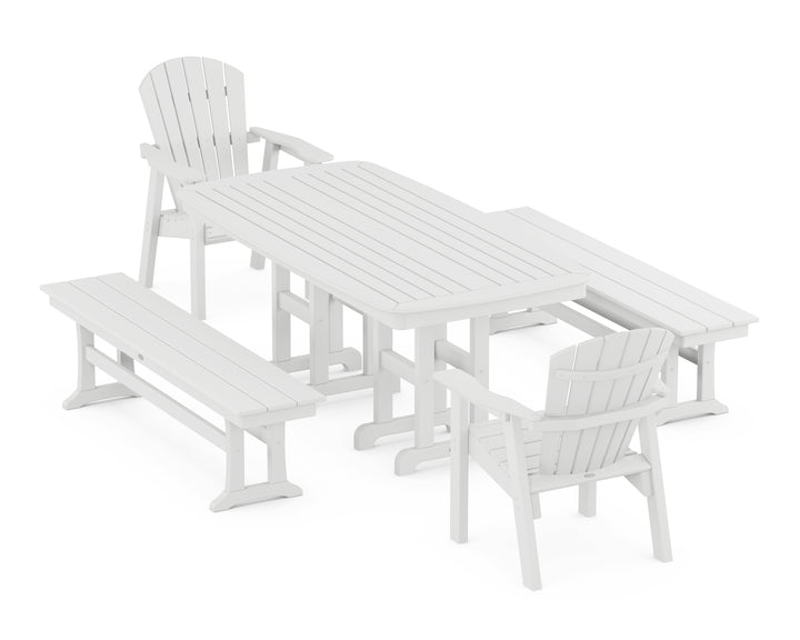 POLYWOOD® Seashell 5-Piece Dining Set with Benches