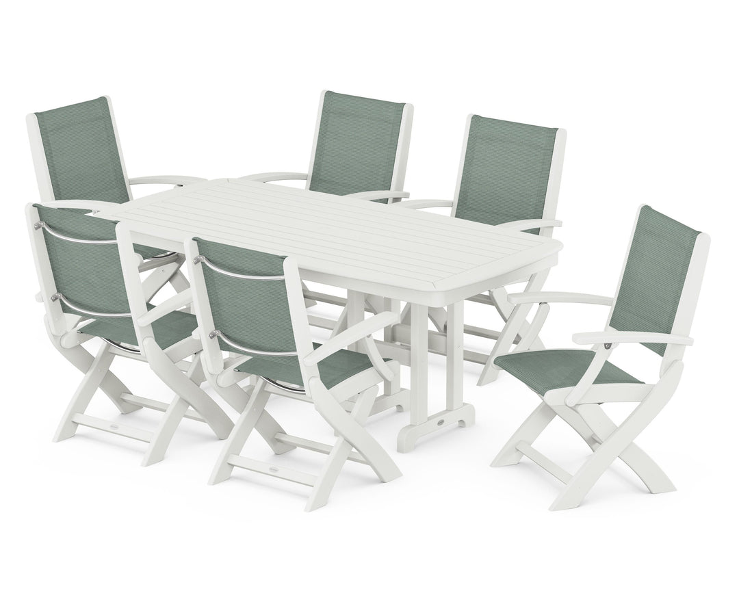 POLYWOOD® Coastal Folding Arm Chair 7-Piece Dining Set