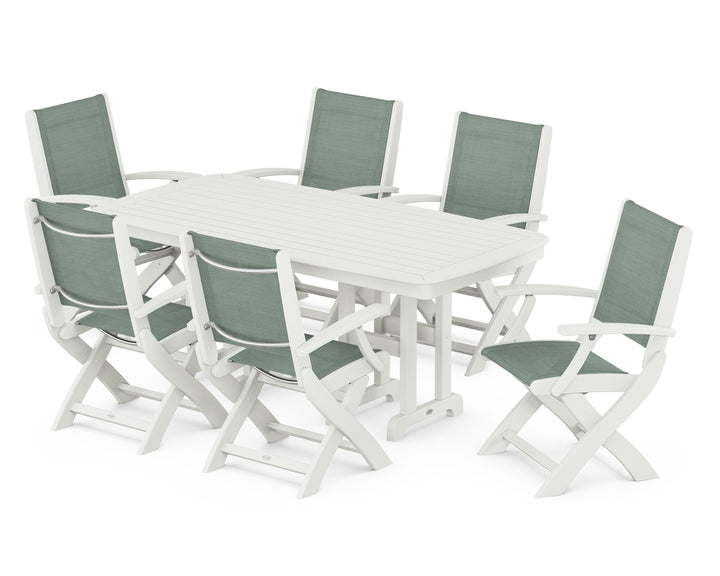 POLYWOOD® Coastal Folding Arm Chair 7-Piece Dining Set