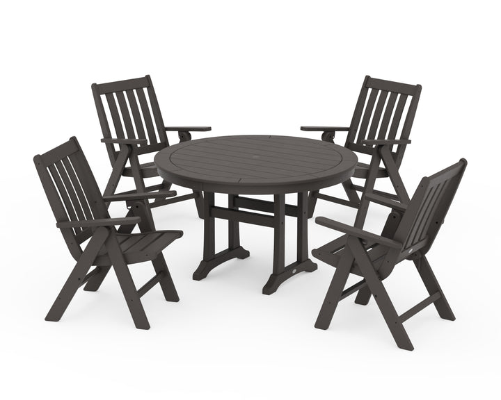 POLYWOOD® Vineyard Folding Chair 5-Piece Round Dining Set with Trestle Legs