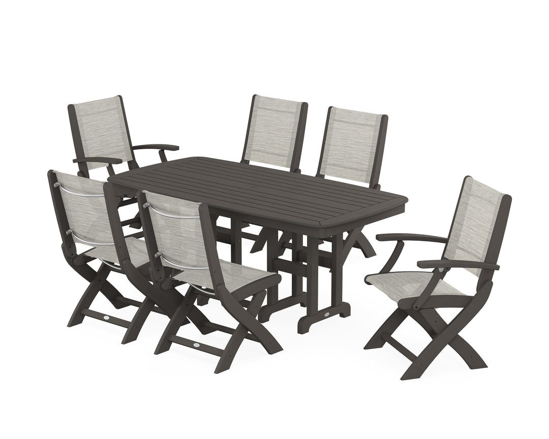 POLYWOOD® Coastal Folding Chair 7-Piece Dining Set