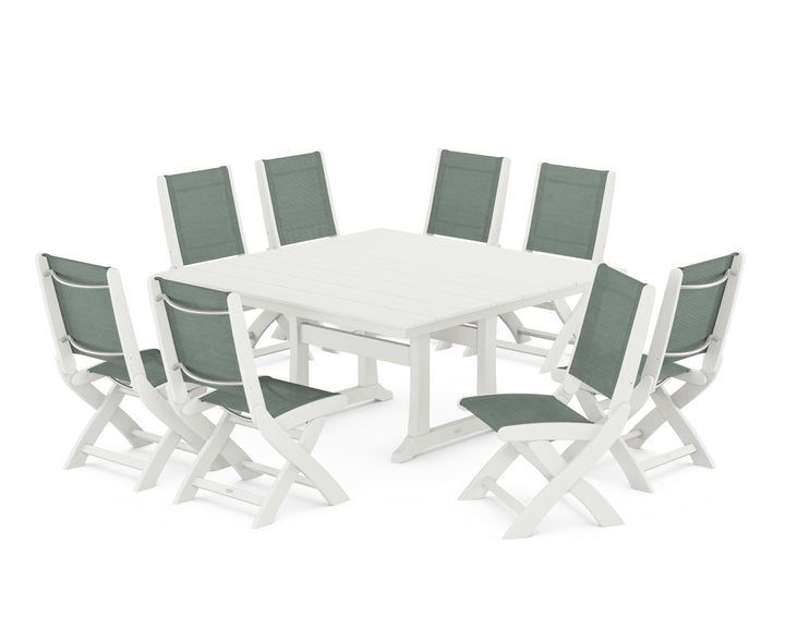 POLYWOOD® Coastal Folding Side Chair 9-Piece Farmhouse Dining Set