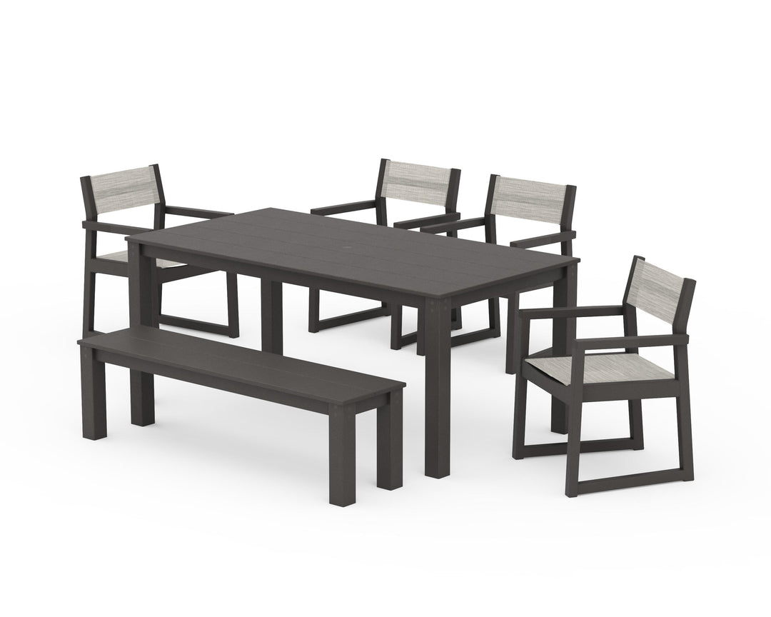 POLYWOOD® EDGE Sling Arm Chair 6-Piece Parsons Dining Set with Bench