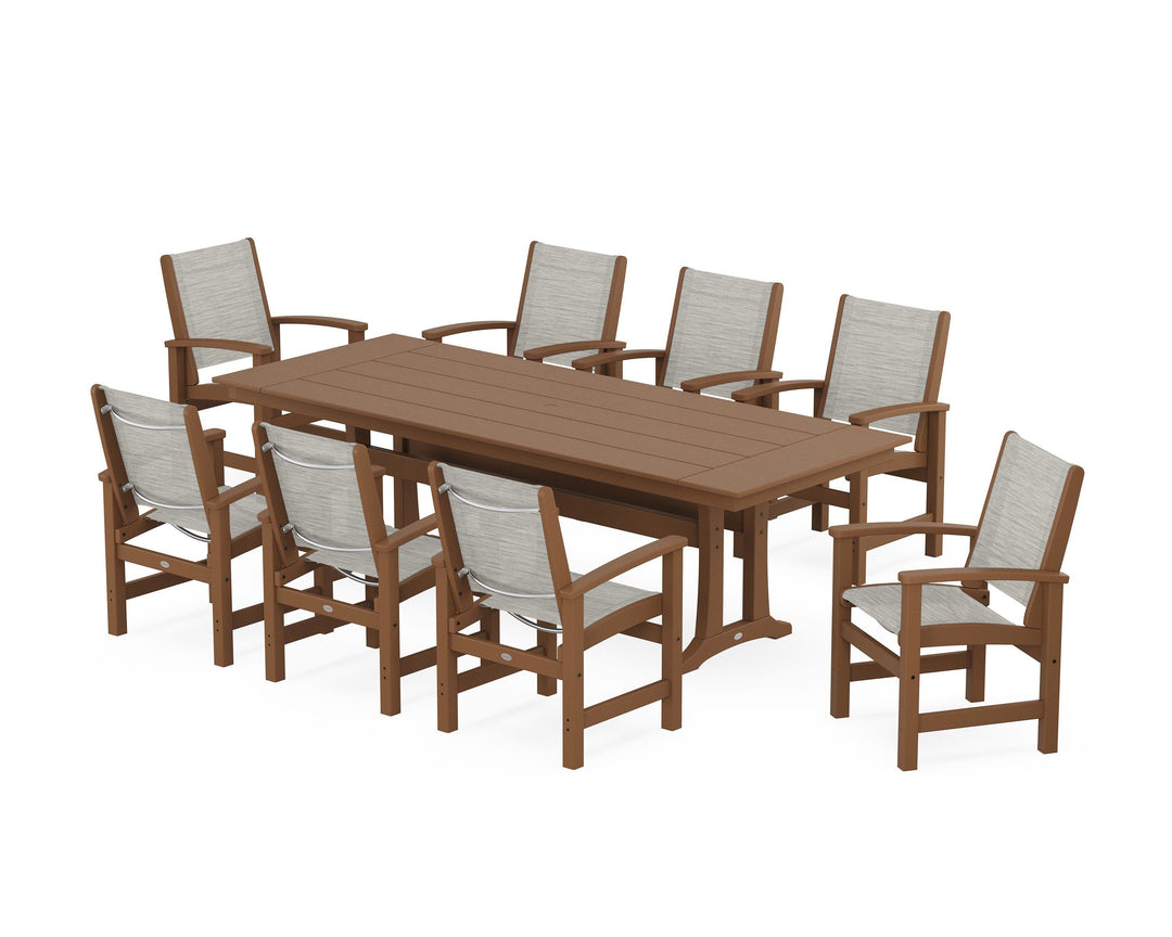 POLYWOOD® Coastal 9-Piece Farmhouse Dining Set with Trestle Legs