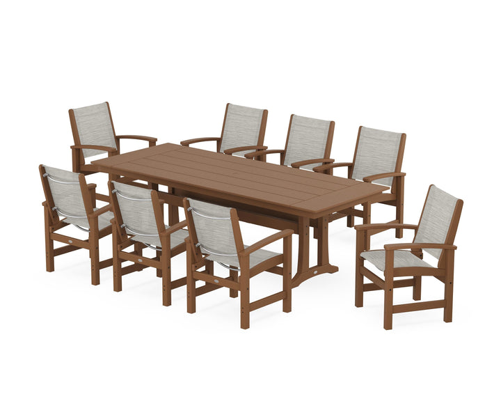 POLYWOOD® Coastal 9-Piece Farmhouse Dining Set with Trestle Legs
