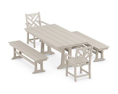 Chippendale 5-Piece Farmhouse Dining Set With Trestle Legs