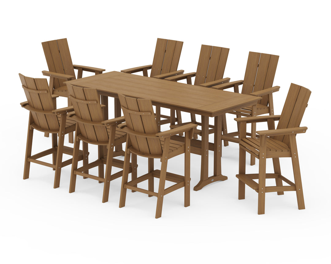 POLYWOOD® Modern Curveback Adirondack 9-Piece Farmhouse Bar Set with Trestle Legs
