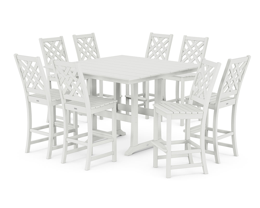 Country Living Wovendale Side Chair 9-Piece Square Farmhouse Bar Set with Trestle Legs