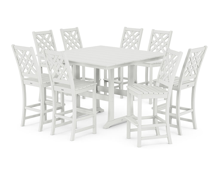 Country Living Wovendale Side Chair 9-Piece Square Farmhouse Bar Set with Trestle Legs