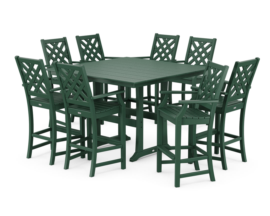 Country Living Wovendale 9-Piece Square Farmhouse Bar Set with Trestle Legs
