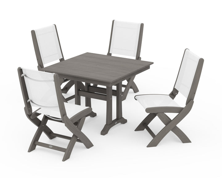 POLYWOOD® Coastal Folding Side Chair 5-Piece Farmhouse Dining Set With Trestle Legs