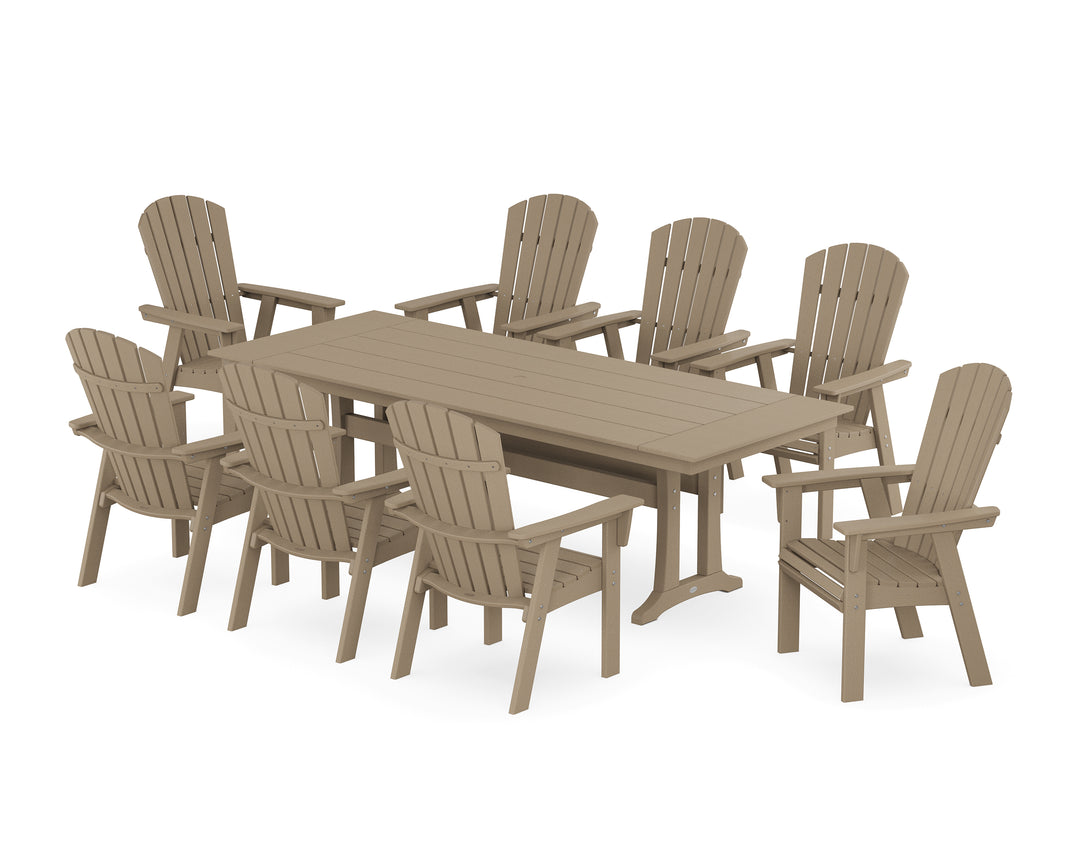 POLYWOOD® Nautical 9-Piece Curveback Adirondack Farmhouse Dining Set with Trestle Legs