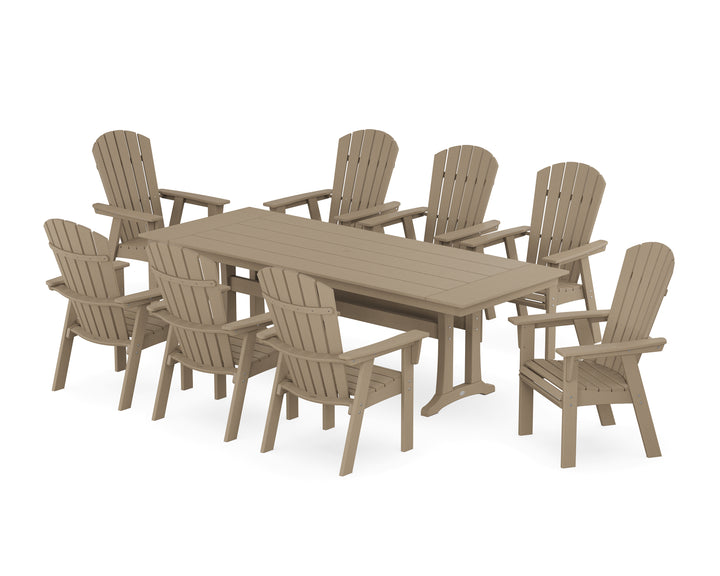 POLYWOOD® Nautical 9-Piece Curveback Adirondack Farmhouse Dining Set with Trestle Legs