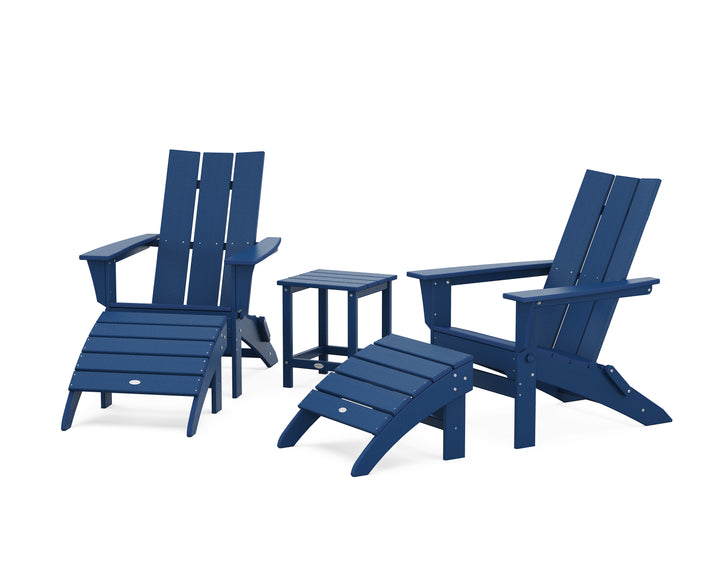 POLYWOOD® Modern Folding Adirondack Chair 5-Piece Set with Ottomans and 18" Side Table