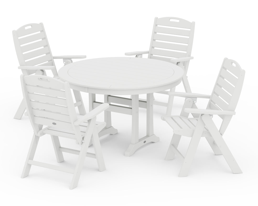 POLYWOOD® Nautical Highback Chair 5-Piece Round Dining Set with Trestle Legs