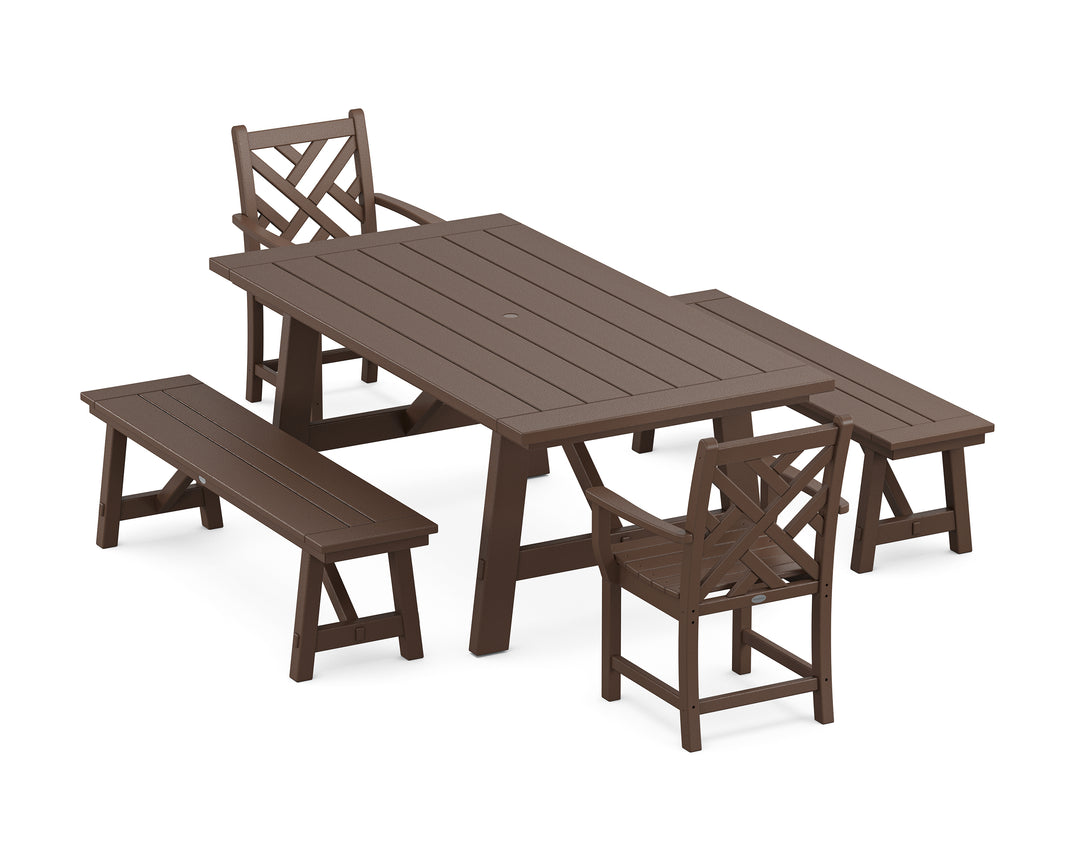 POLYWOOD® Chippendale 5-Piece Rustic Farmhouse Dining Set With Benches