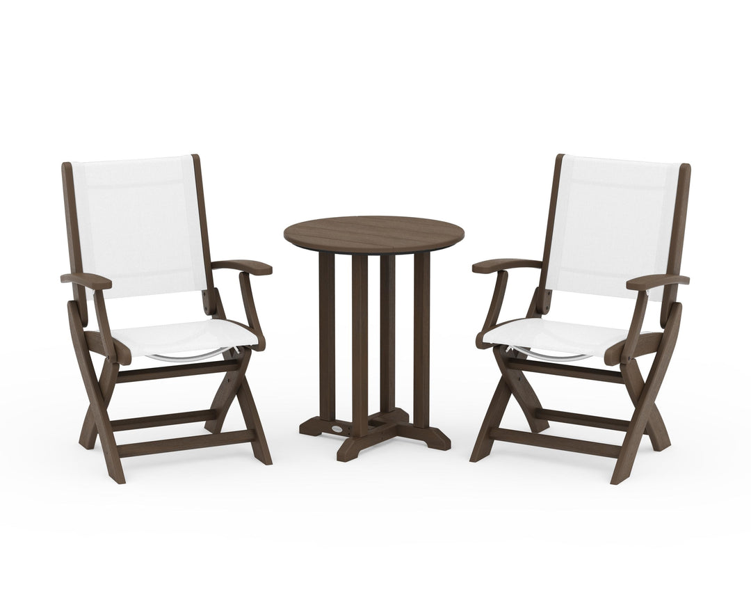 POLYWOOD® Coastal Folding 3-Piece Round Bistro Dining Set