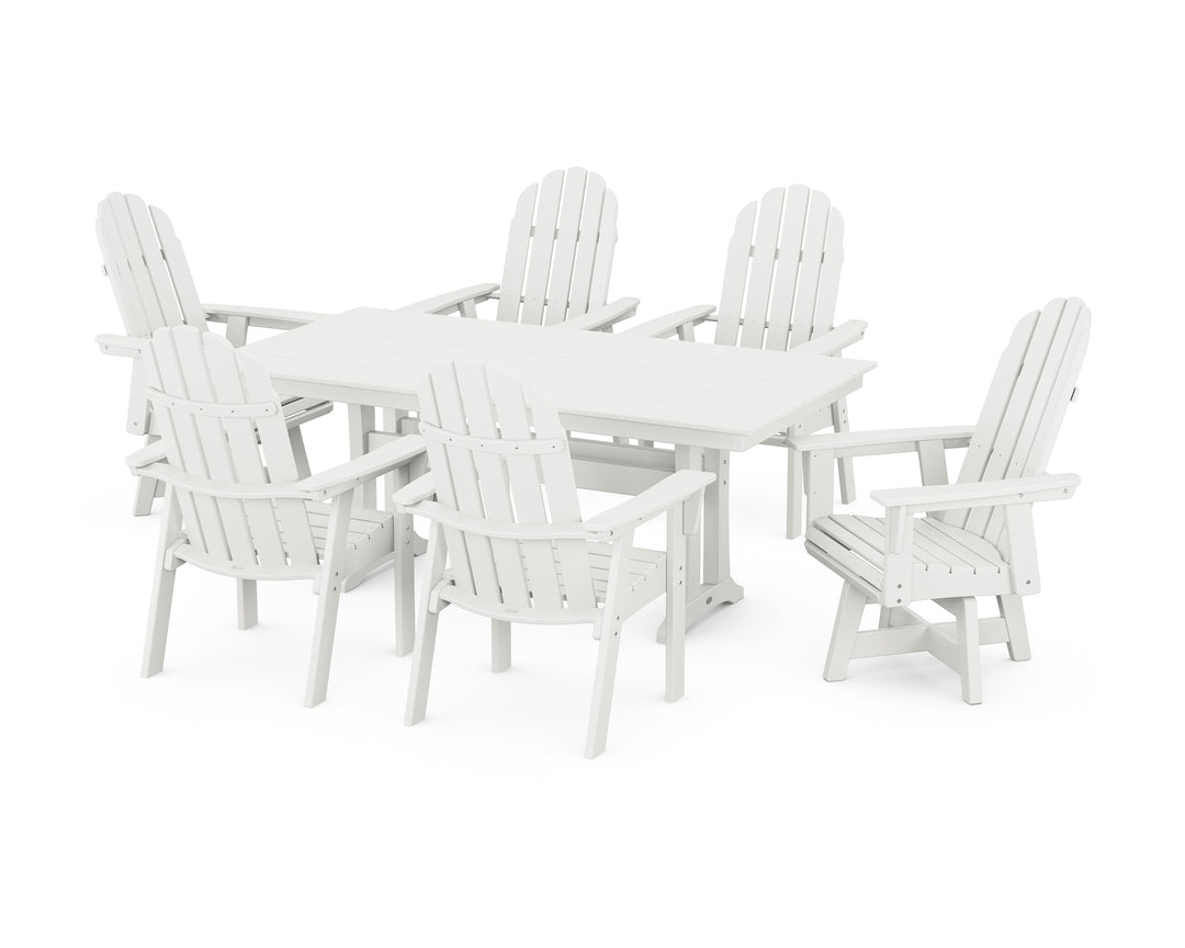 POLYWOOD® Vineyard Curveback Adirondack Swivel Chair 7-Piece Farmhouse Dining Set with Trestle Legs