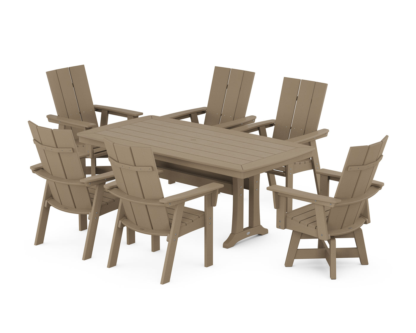 Modern Adirondack Swivel Chair 7-Piece Dining Set with Trestle Legs