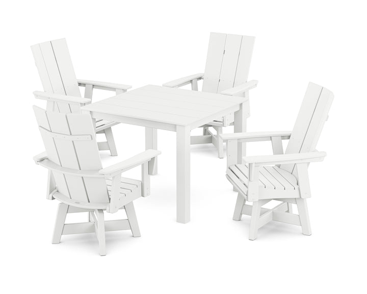 POLYWOOD® Modern Curveback Adirondack 5-Piece Parsons Swivel Dining Set