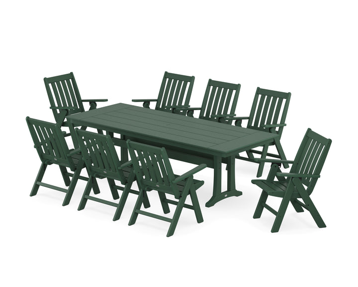 POLYWOOD® Vineyard Folding 9-Piece Farmhouse Dining Set with Trestle Legs