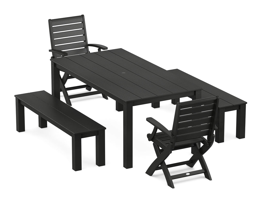POLYWOOD® Signature Folding Chair 5-Piece Parsons Dining Set with Benches