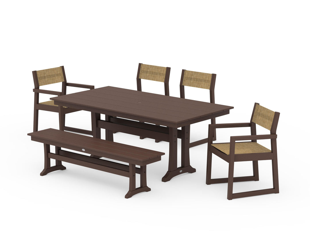 POLYWOOD® EDGE Sling 6-Piece Farmhouse Dining Set With Trestle Legs
