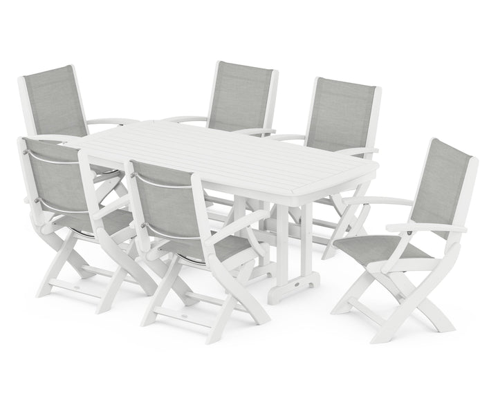 POLYWOOD® Coastal Folding Arm Chair 7-Piece Dining Set