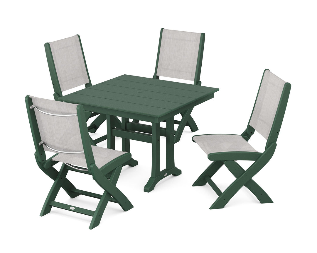 POLYWOOD® Coastal Folding Side Chair 5-Piece Farmhouse Dining Set With Trestle Legs