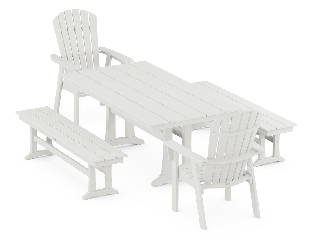 POLYWOOD® Nautical Adirondack 5-Piece Farmhouse Dining Set With Trestle Legs