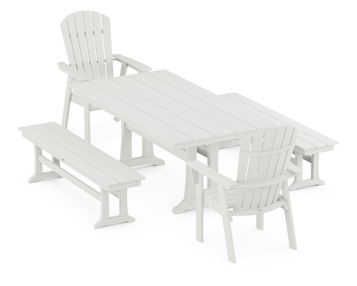 POLYWOOD® Nautical Adirondack 5-Piece Farmhouse Dining Set With Trestle Legs