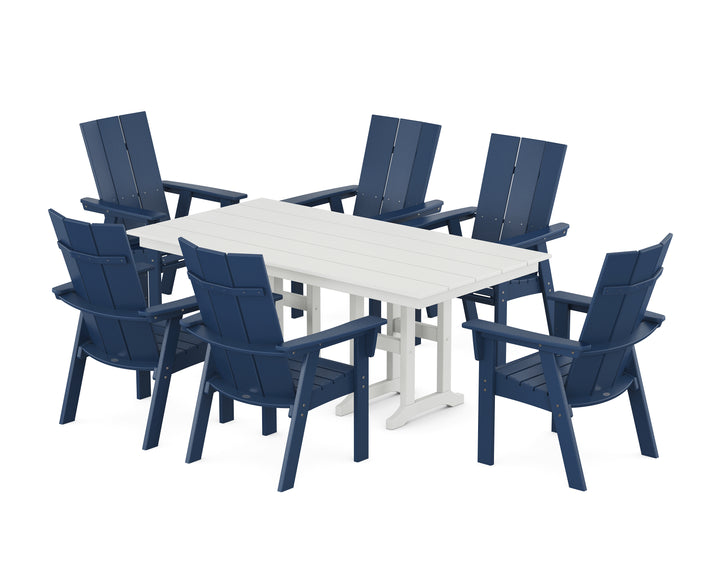 POLYWOOD® Modern Curveback Adirondack 7-Piece Farmhouse Dining Set