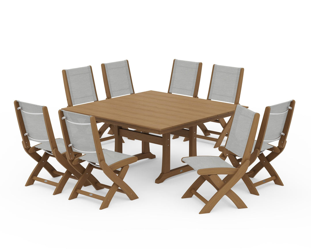 POLYWOOD® Coastal Folding Side Chair 9-Piece Farmhouse Dining Set