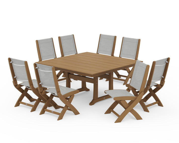 POLYWOOD® Coastal Folding Side Chair 9-Piece Farmhouse Dining Set