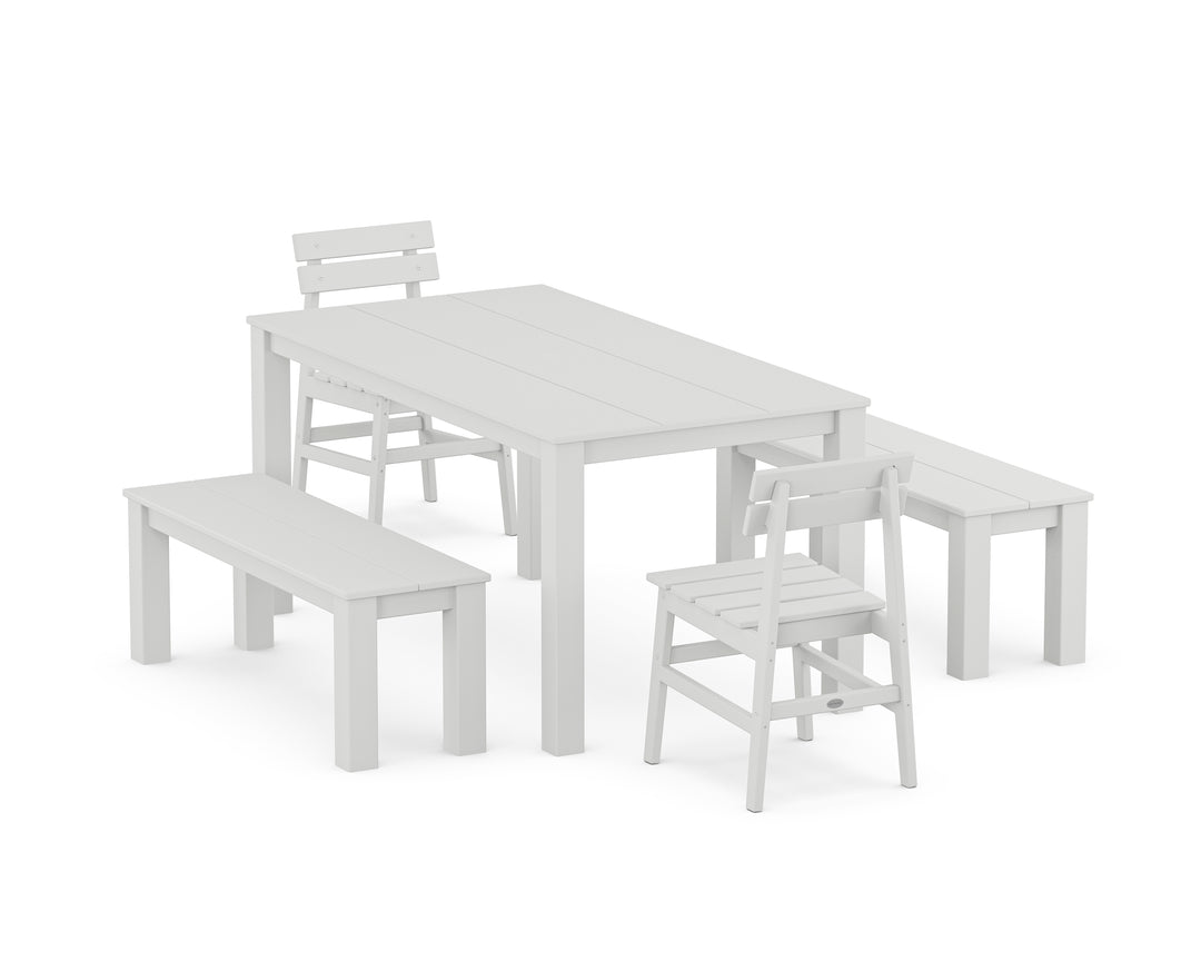 POLYWOOD® Modern Studio Plaza Chair 5-Piece Parsons Dining Set with Benches