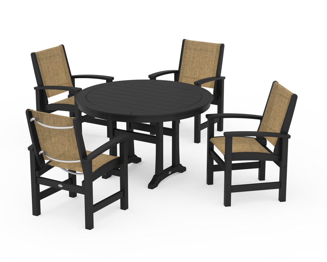 POLYWOOD® Coastal 5-Piece Round Dining Set with Trestle Legs