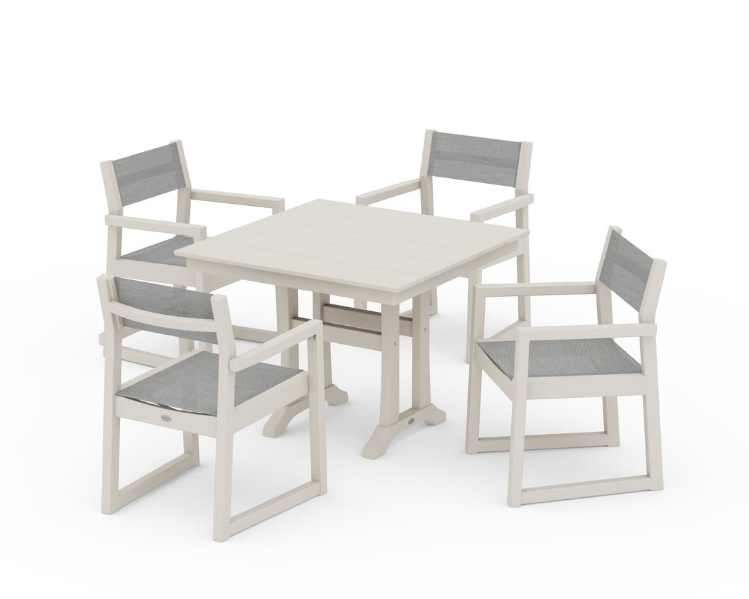 POLYWOOD® EDGE Sling 5-Piece Farmhouse Dining Set with Trestle Legs