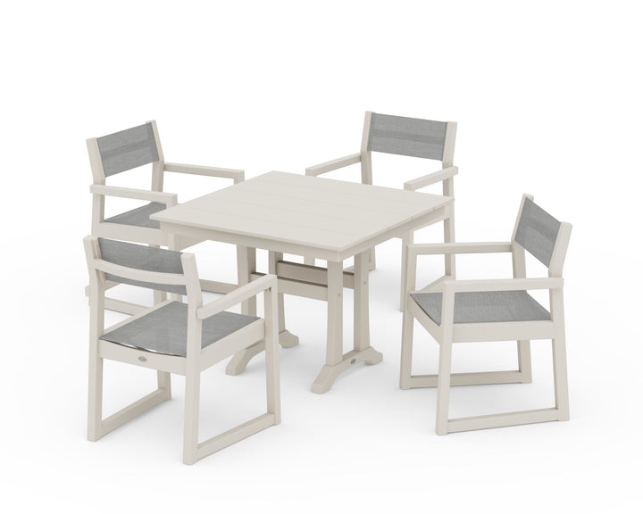 POLYWOOD® EDGE Sling 5-Piece Farmhouse Dining Set with Trestle Legs