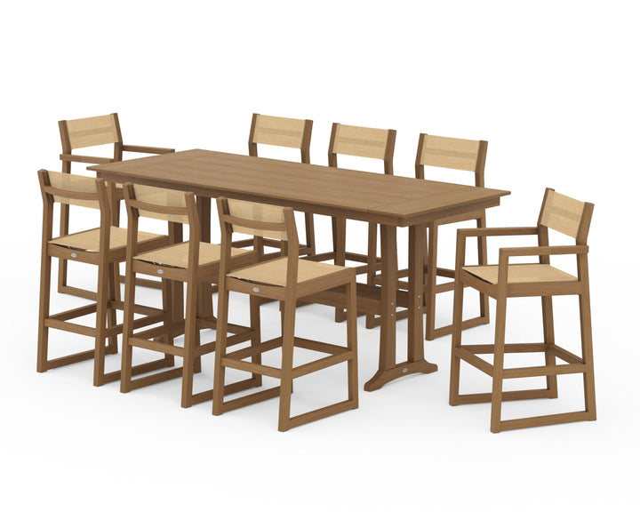 POLYWOOD® EDGE Sling 9-Piece Farmhouse Bar Set with Trestle Legs