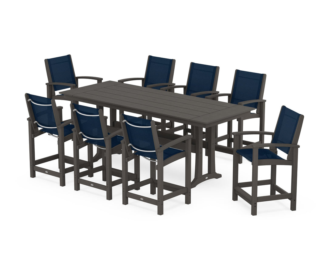 POLYWOOD® Coastal 9-Piece Farmhouse Counter Set with Trestle Legs