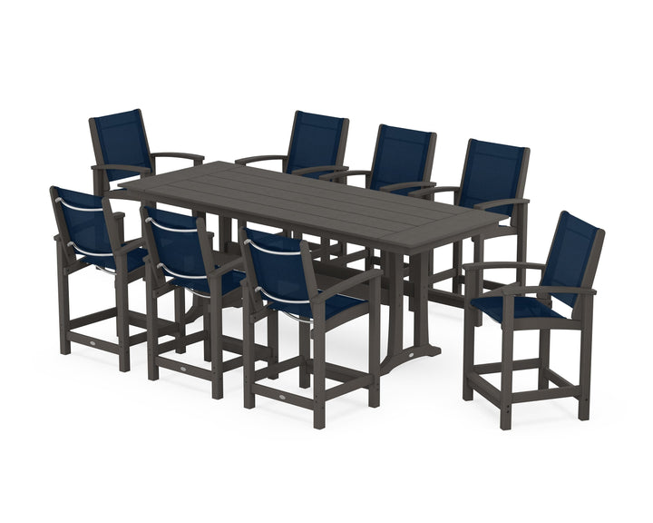 POLYWOOD® Coastal 9-Piece Farmhouse Counter Set with Trestle Legs