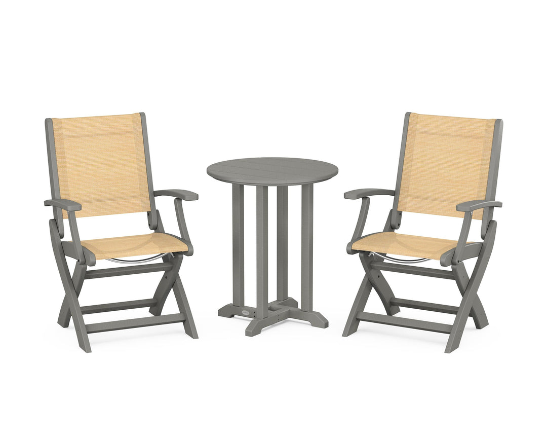 POLYWOOD® Coastal Folding 3-Piece Round Bistro Dining Set