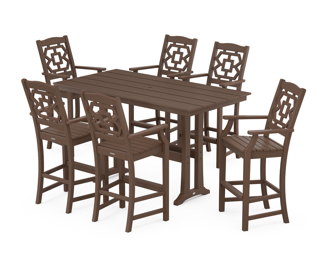 Martha Stewart by POLYWOOD® Chinoiserie Arm Chair 7-Piece Farmhouse Bar Set with Trestle Legs