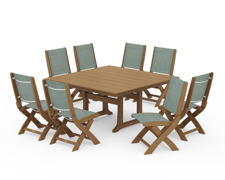 POLYWOOD® Coastal Folding Side Chair 9-Piece Farmhouse Dining Set