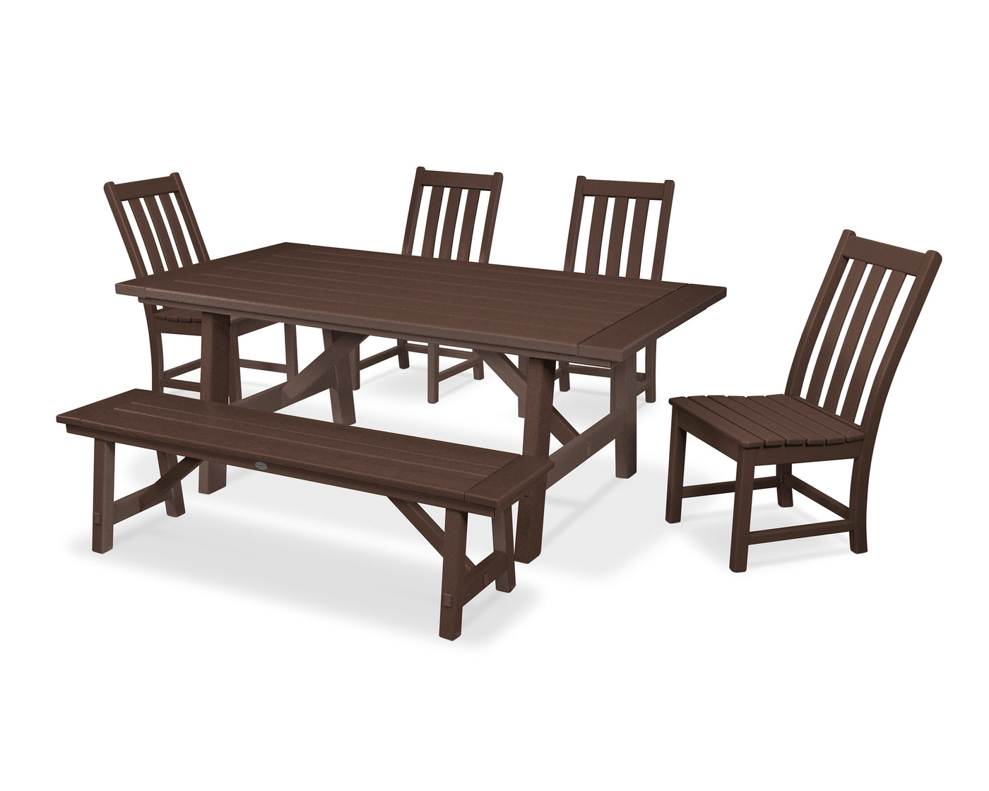 Vineyard 6-Piece Rustic Farmhouse Side Chair Dining Set with Bench