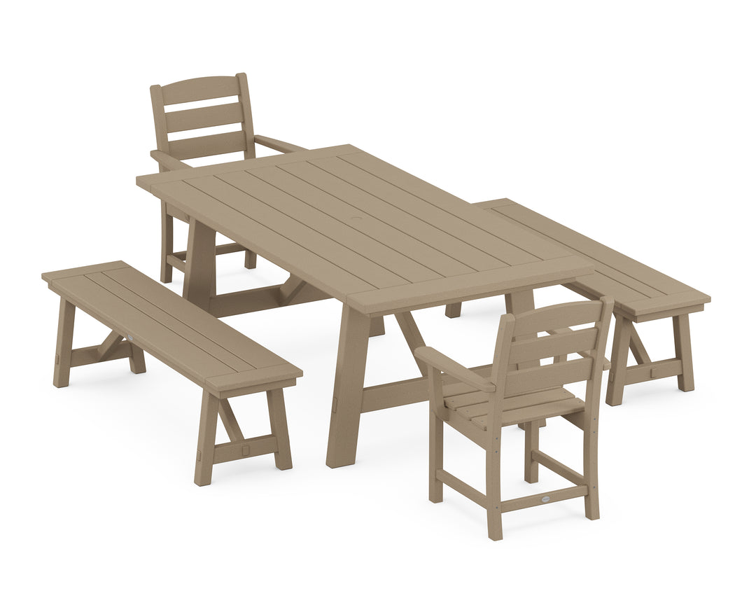 POLYWOOD® Lakeside 5-Piece Rustic Farmhouse Dining Set With Benches