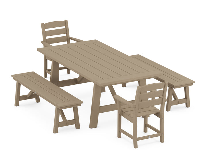 POLYWOOD® Lakeside 5-Piece Rustic Farmhouse Dining Set With Benches