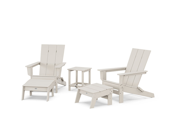 POLYWOOD® 5-Piece Modern Studio Folding Adirondack Set with Ottomans and Side Table